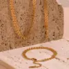 Wholesale 304 Stainless Steel Grain PVD Coated Stone-Free 18K Real Gold Plated Simple Style Waterproof Non Tarnish Plating Gold Necklace