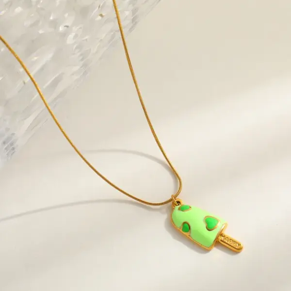 Wholesale Adorable Fresh 18K Gold Plated Stainless Steel Ice Cream Pendant Necklace Drop Oil Design Casual Romantic Commute Style
