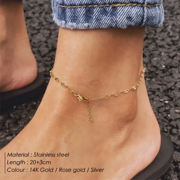 Wholesale Korean Style Geometric Stainless Steel Waterproof Non Tarnish PVD Coated 14K Gold Real Gold Plated Women'S Anklet