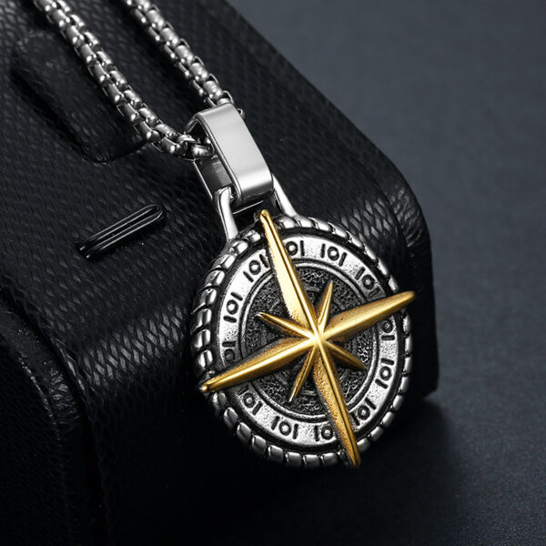 Wholesale New Retro Compass Compass Stainless Steel Chain Necklace Personalized Hip-Hop Punk Style Long Sweater Necklace