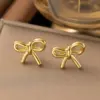 Wholesale PVD Coated Real Gold Plated 18K Gold Bow Knot Shell 304 Stainless Steel Simple Style Waterproof Non Tarnish Earrings Ear Studs
