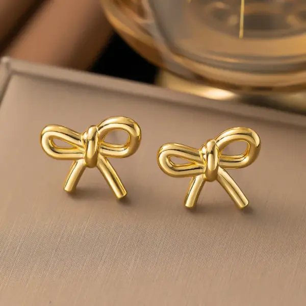 Wholesale PVD Coated Real Gold Plated 18K Gold Bow Knot Shell 304 Stainless Steel Simple Style Waterproof Non Tarnish Earrings Ear Studs