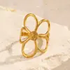 Wholesale Ion Plating (IP) 18K Gold Plated Flower 304 Stainless Steel Elegant Glam Hip-Hop Waterproof Non Tarnish Open Rings