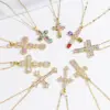 Wholesale Jewelry Shiny Cross Titanium Steel Zircon Inlay Pendant Necklace Cable Chain