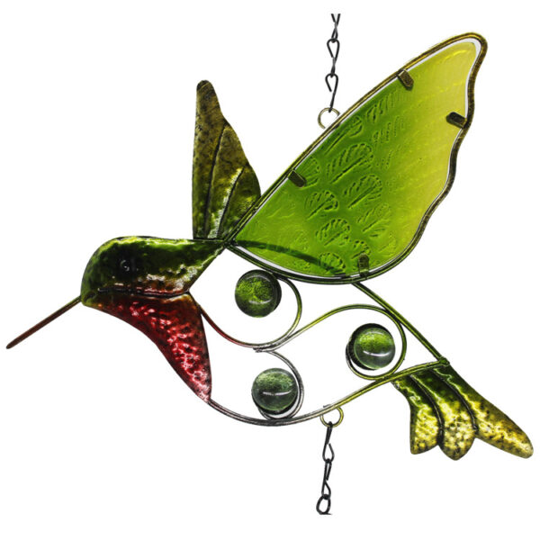 Wholesale Hummingbird Metal Wind Bell Handmade Glass Painted Crafts Square Bell Creative Courtyard Garden Kingfisher Hanging