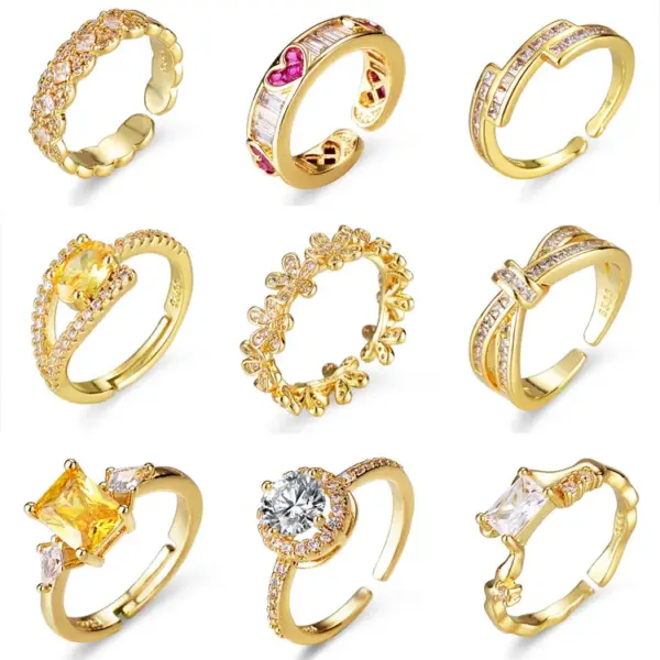 Wholesale Fashion Geometric Copper Plating Zircon Open Ring