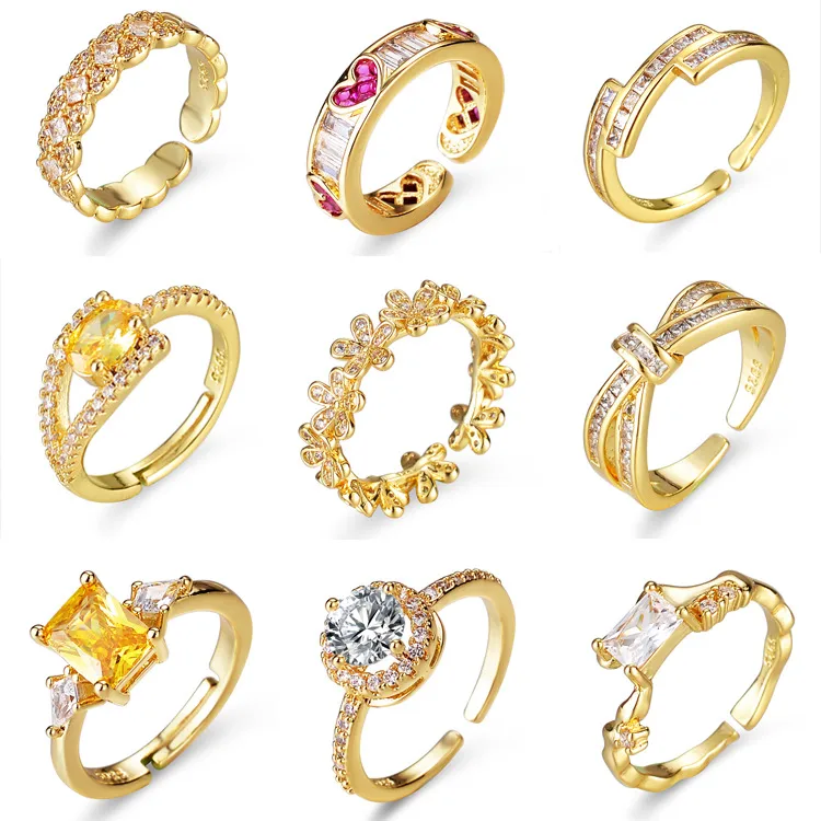 Wholesale Fashion Geometric Copper Plating Zircon Open Ring