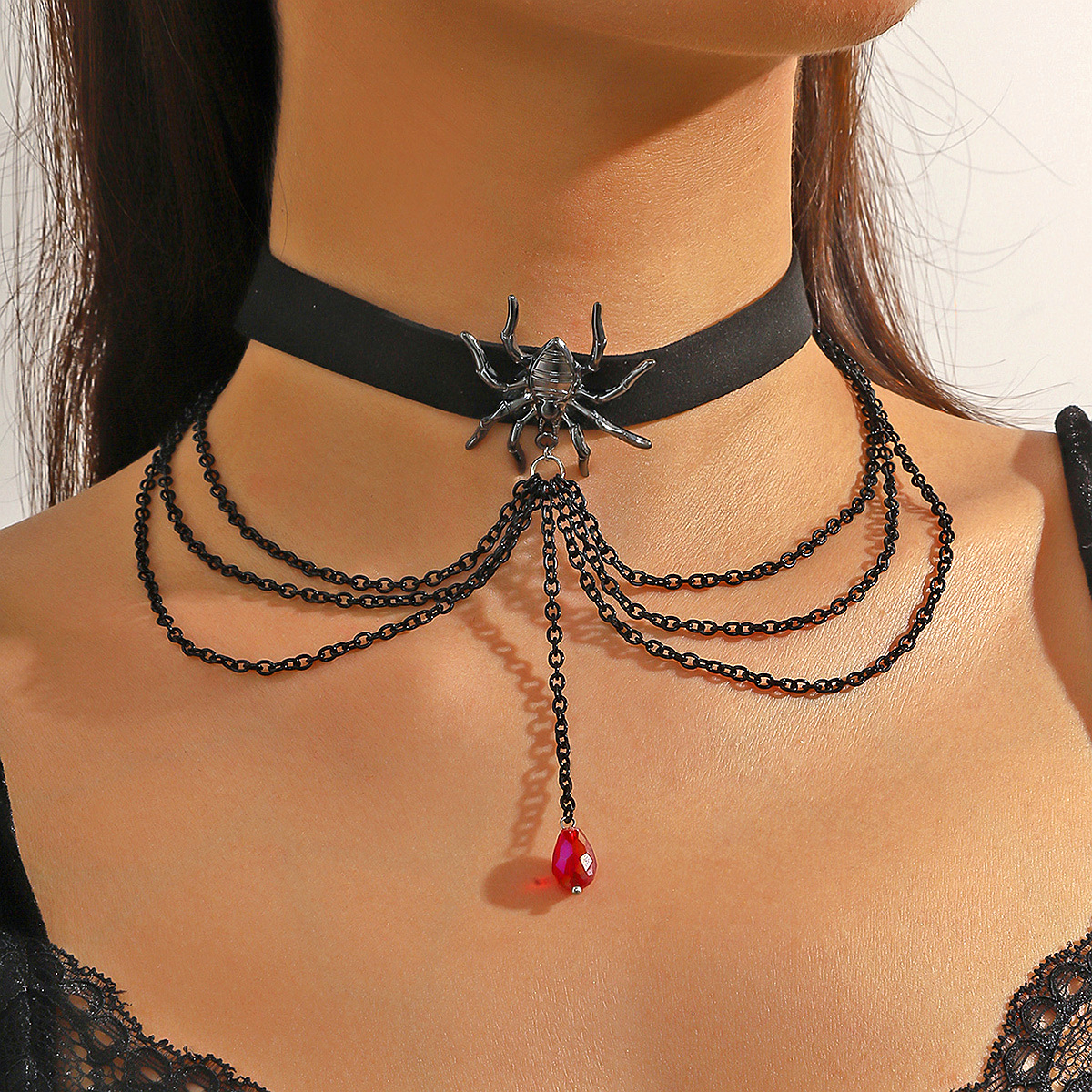 Wholesale European and American Cross-border Gothic Jewelry Dark Bat Ghost Skull Pendant Pumpkin Necklace