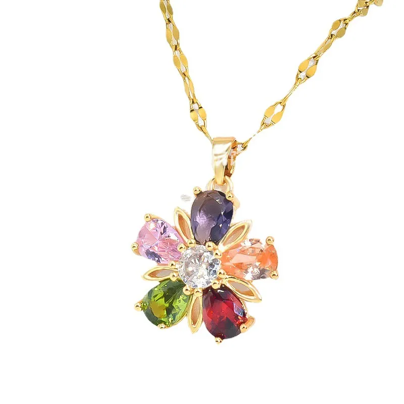 Wholesale Titanium Steel Fairy Style Inlay Leaf Flower Zircon Necklace Earrings Jewelry Set