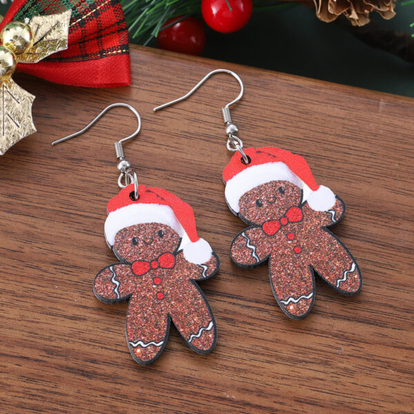 Wholesale Christmas cute Christmas hat gingerbread man pendant earrings wooden double-sided earrings Christmas gift