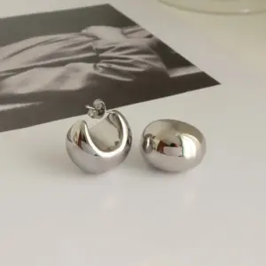 43 [Ag354] C- Shaped Semicircle Earrings / Steel Color