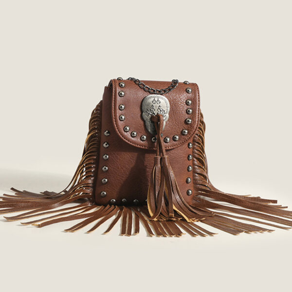 Wholesale Spot Tassel Bag New Casual Retro Tassel Rivet Personalized Mobile Phone Bag Shoulder Crossbody Chain Small Bag for Women