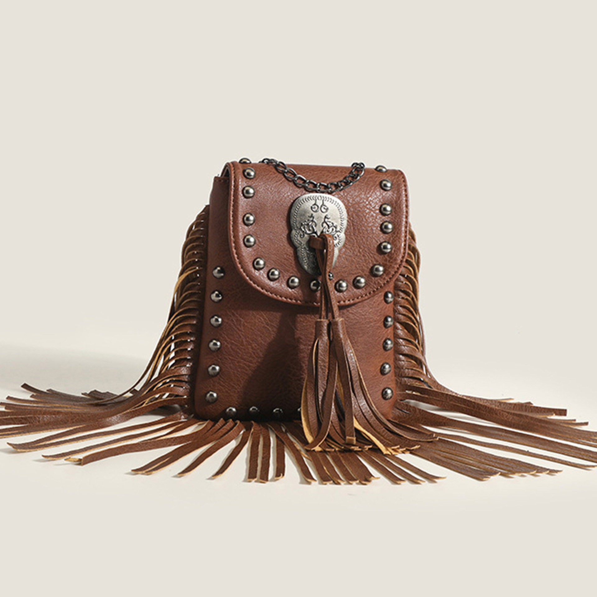 Wholesale St Tassel Bag New Casual Retro Tassel Rivet Personalized Mobile Phone Bag Shoulder Crossbody Chain Small Bag for Women