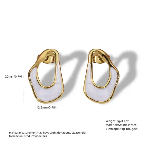 304 Stainless Steel Asymmetrical Irregular Electroplating Golden Plated Elegant Simple Style Waterproof Non Tarnish Asymmetrical Hoop Earrings