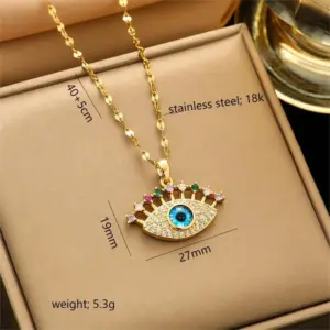 369 Devil's Eye Necklace-G0339-Golden Color