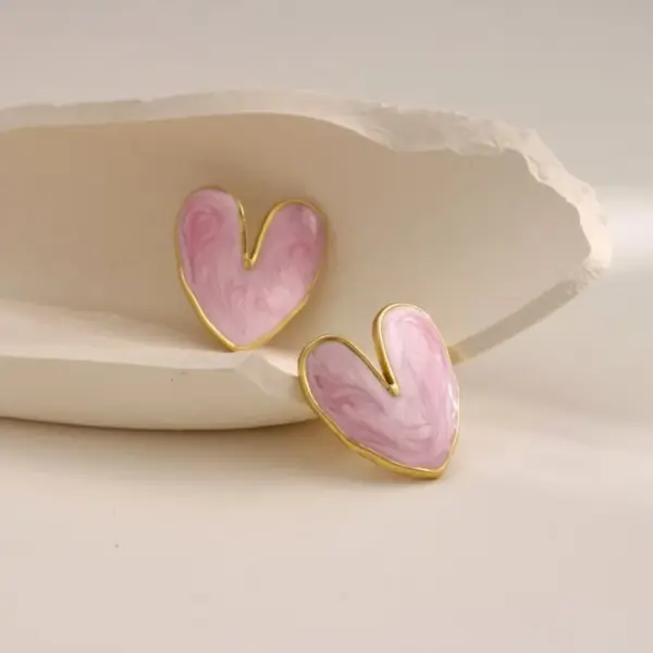 Wholesale 1 Pair Casual Simple Style Heart Shape Enamel 304 Stainless Steel Imitation Gold Electroplating Ear Studs
