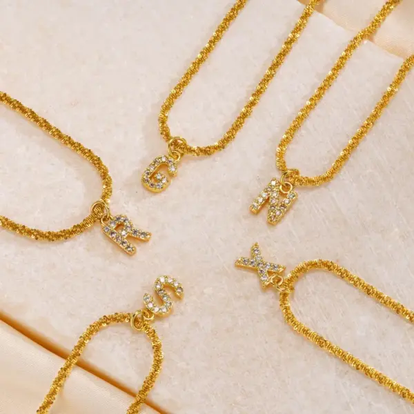 Wholesale Jewelry Fashion Letter 201 Stainless Steel Artificial Diamond Gold Plated Plating Inlay Stainless Steel Necklaces
