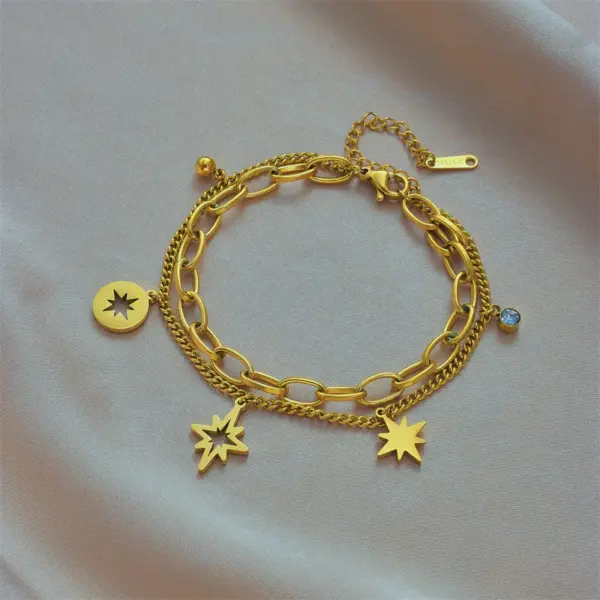 Wholesale Fashion Star 304 Stainless Steel 18K Gold Plated Stainless Steel Bracelets In Bulk