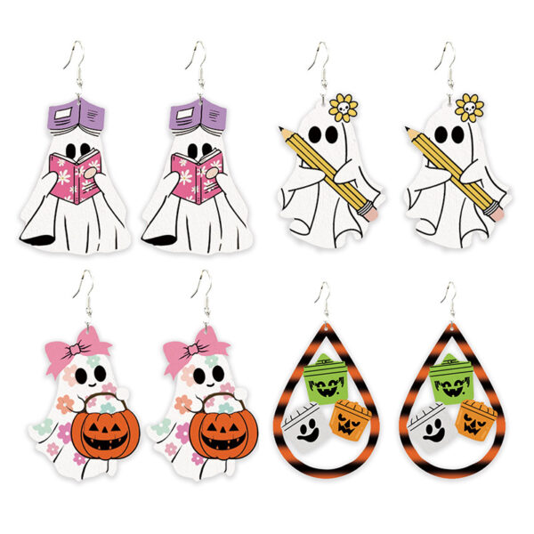 Wholesale Halloween Reading Teacher School Wooden Print Earrings