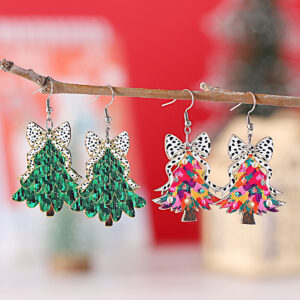 Wholesale Christmas Cow Pattern Bow Wooden Double-Sided Western Style Earrings