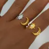 Wholesale Ion Plating (IP) Real Gold Plated 18K Gold Star Moon 304 Stainless Steel IG Style Casual Simple Style Waterproof Non Tarnish Open Rings