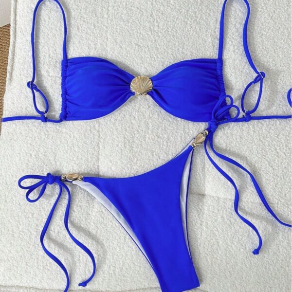 Wholesale 2025 new European and American split swimsuit cross-border shell awstring solid color sexy bikini foreign trade bikini