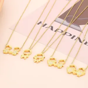 Wholesale 304 Stainless Steel Cartoon Character PVD Coated Artificial Diamond 18K Real Gold Plated Cute Waterproof Non Tarnish Plating Inlay Cable Chain Pendant Necklace