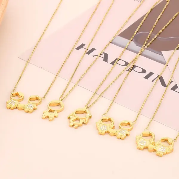 Wholesale 304 Stainless Steel Cartoon Character PVD Coated Artificial Diamond 18K Real Gold Plated Cute Waterproof Non Tarnish Plating Inlay Cable Chain Pendant Necklace