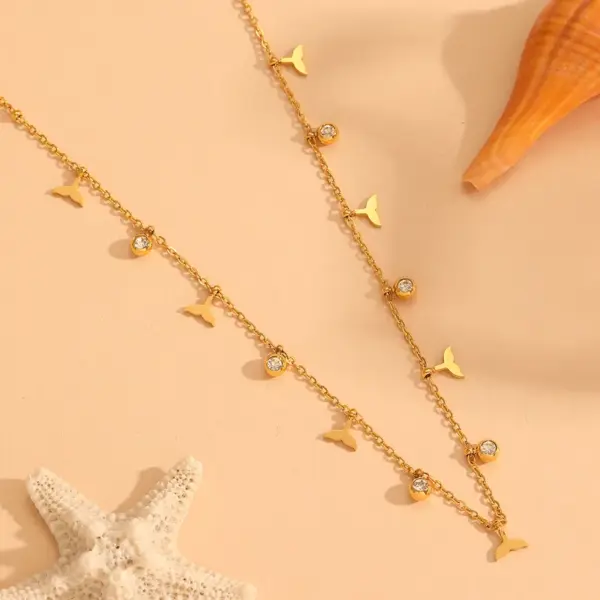 Wholesale 304 Stainless Steel Round Water Droplets Eye PVD Coated Rhinestones Shell 18K Real Gold Plated Cute Sweet Waterproof Non Tarnish Inlay Gold Bracelets Necklace