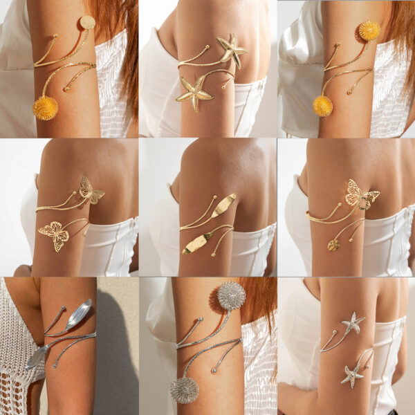 Wholesale Amazon Cross-Border Personality Cold Style Starfish Arm Bracelet Line Sense Butterfly Ring Open Arm Bracelet for Women