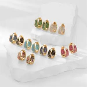 Copper Colorful Electroplated Zircon KC Golden Plated Sweet Plating Inlay Earrings