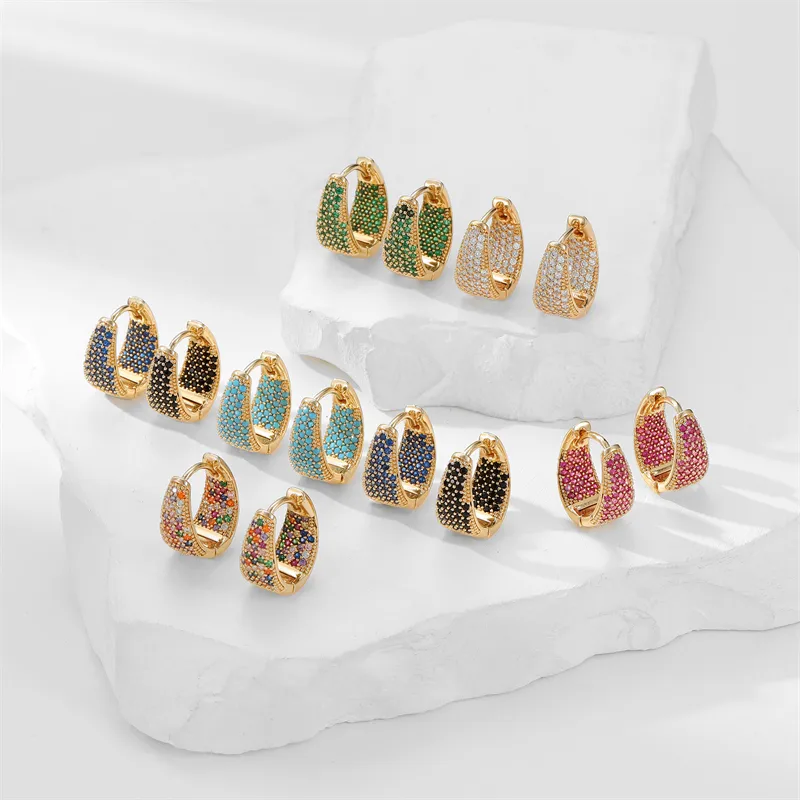 Wholesale Copper Colorful Electroplated Zircon KC Golden Plated Sweet Plating Inlay Earrings