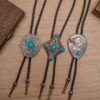 Wholesale Retro bolo tie collar necklace with eagle and natural turquoise bolo leather cord