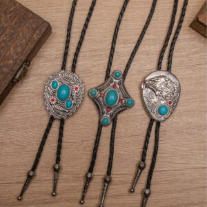 oly-592ca39ee701100b75ca0b0e9be59724 Wholesale Retro bolo tie collar necklace with eagle and natural turquoise bolo leather cord