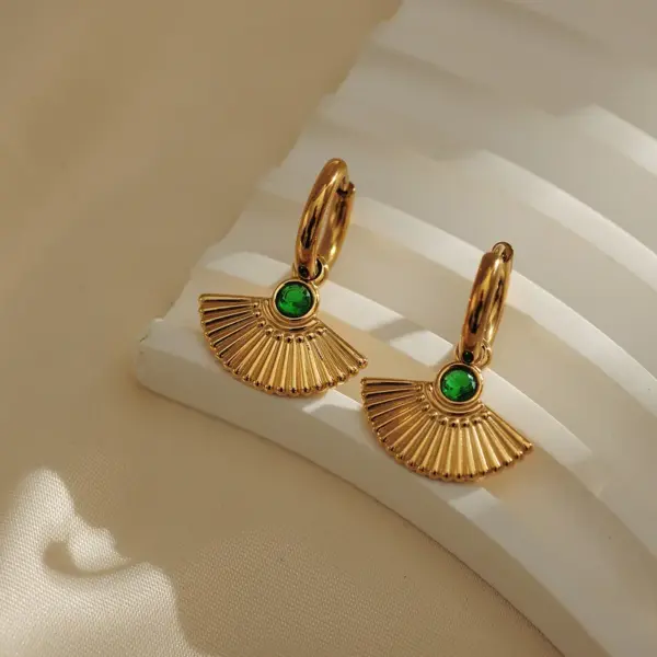 PVD Coated Gold Plated Sector Heart Shape Stainless Steel IG Style Waterproof Non Tarnish Earrings