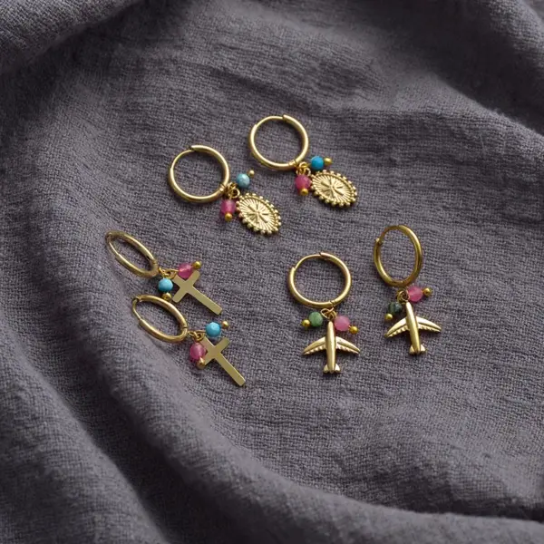 PVD Coated Real Gold Plated 18K Gold Geometric 304 Stainless Steel Waterproof Non Tarnish 304 Stainless Steel Zircon Earrings