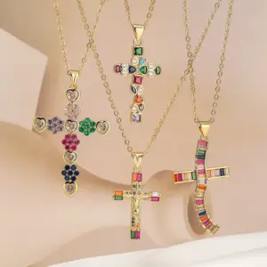 Wholesale Hip-hop Cross Copper 18k Gold Plated Zircon Pendant Necklace In Bulk