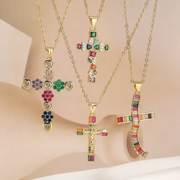 Wholesale Hip-hop Cross Copper 18k Gold Plated Zircon Pendant Necklace In Bulk