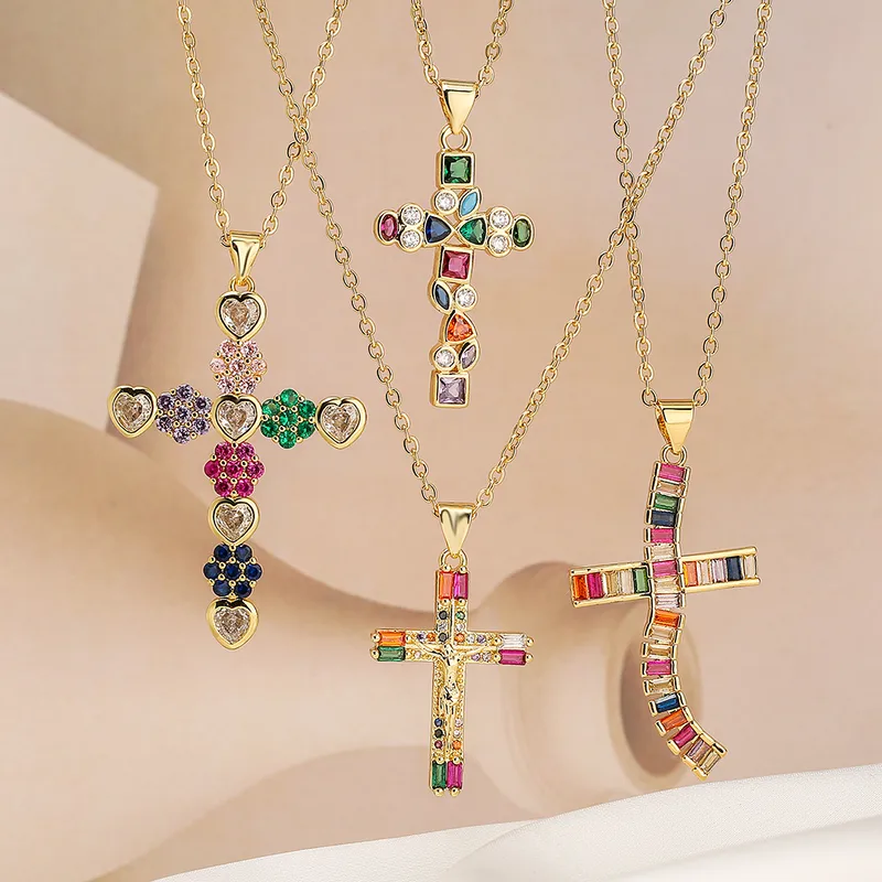 Wholesale Hip-hop Cross Copper 18k Gold Plated Zircon Pendant Necklace In Bulk