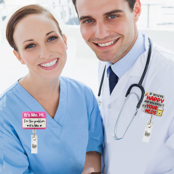 Wholesale Acrylic Glitter Funny Heart Medicine Bottle Retractable Rotating Badge Reel Doctor Nurse ID Buckle Easy Pull-up Buckle