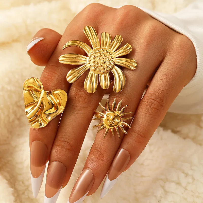 Wholesale Jewelry Basic Simple Style Sun Flower 304 Stainless Steel Plating Open Rings