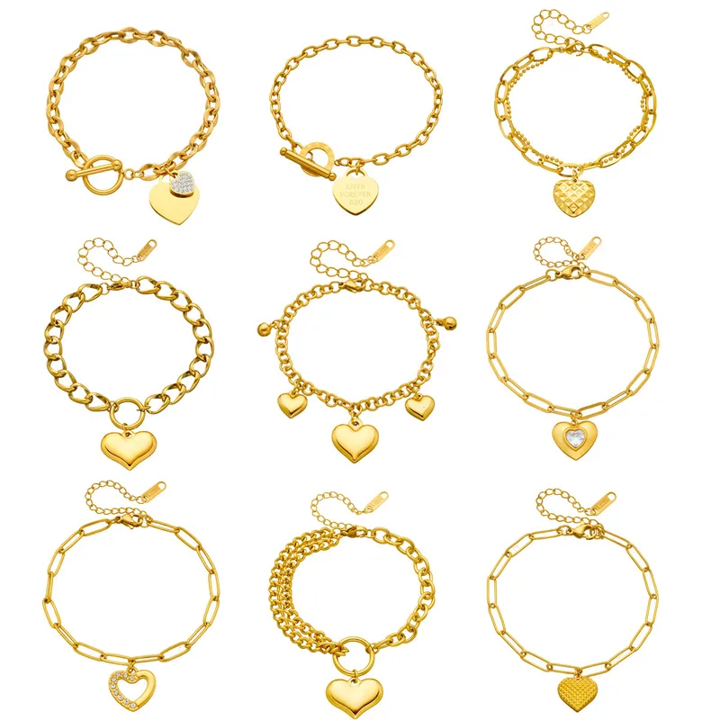 Wholesale Simple Style Classic Style Heart Shape 304 Stainless Steel Stainless Steel Bracelets In Bulk