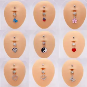 Wholesale Streetwear Heart Shape Butterfly Stainless Steel Plating Inlay Women's Belly Ring
