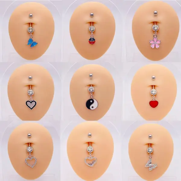Wholesale Streetwear Heart Shape Butterfly Stainless Steel Plating Inlay Women's Belly Ring
