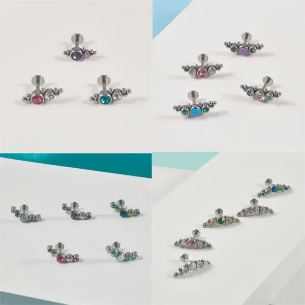 Wholesale 1 Piece Ear Cartilage Rings & Studs Simple Style Round 304 Stainless Steel Copper Zircon Inlay Resin Zircon