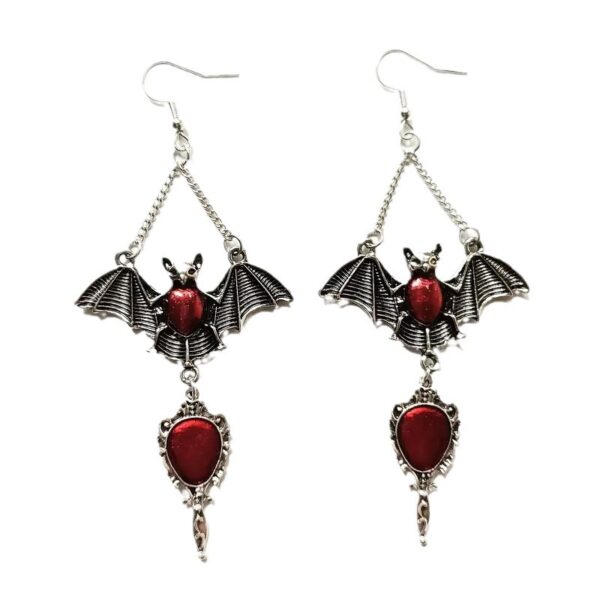 Wholesale Wish Cross-border New Hot Dark Gothic Exaggerated Red Vampire Bat Bloody Magic Mirror Pendant Earrings