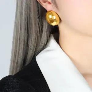 Wholesale PVD Coated Real Gold Plated 18K Gold Oval 304 Stainless Steel Simple Style Artistic Waterproof Non Tarnish Ear Studs