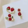 Wholesale Jewelry Cute Lady Cherry Copper 18K Gold Plated Enamel Open Rings