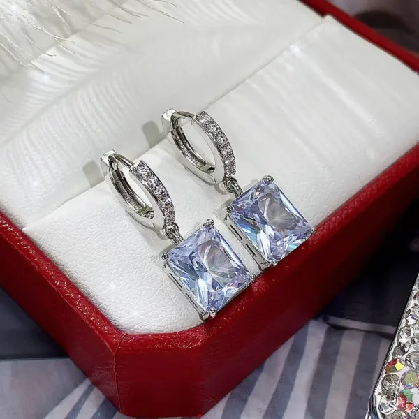Wholesale Fashion Square Copper Inlay Zircon Drop Earrings 1 Pair