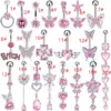 Wholesale Stainless Steel Pierced Pink Series Belly Button Ring Butterfly Heart Zirconia Embedded Belly Hoop Women's Fashion Jewelry